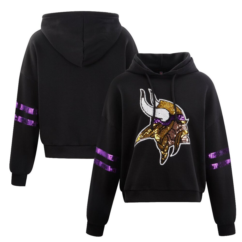 Minnesota Vikings Black Cropped Sequin Hoodie